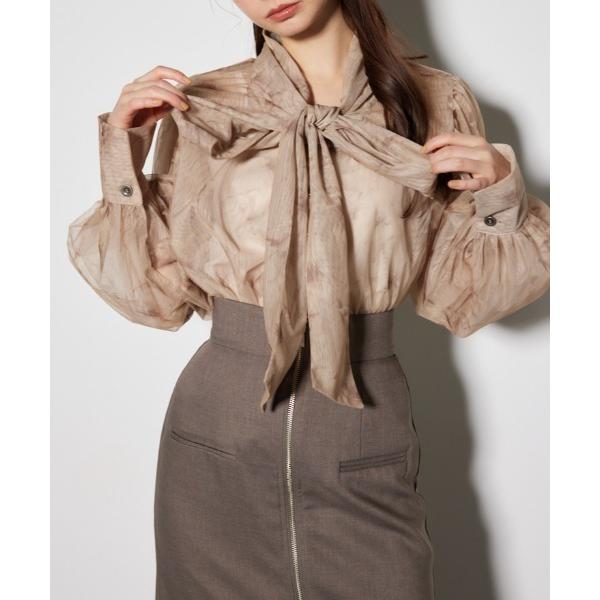 ブラウス シャツ チュールボウタイネックトップス 秋服 冬服 春服 シアートップス レディース