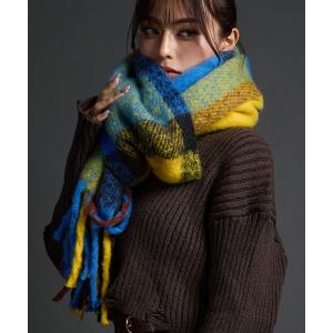 マフラー ストール タータンチェック フリンジゆるふわマフラー レディース