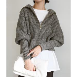 ニット セーター 「新色追加」メランジハーフジップラメニットトップス レディース