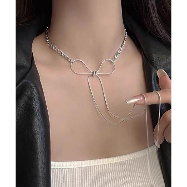 ネックレス チェーン×リボンネックレス レディース