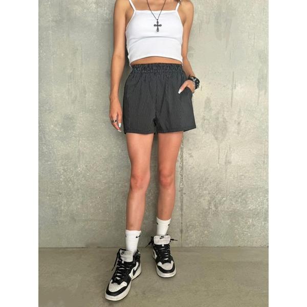 パンツ ウエストゴムストライプショートパンツ レディース