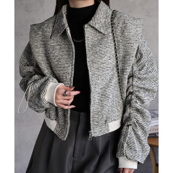 ブルゾン アウター 「レディーズ商品」パワショル ドロスト袖 ツイードブルゾン/ジャケット レディー...