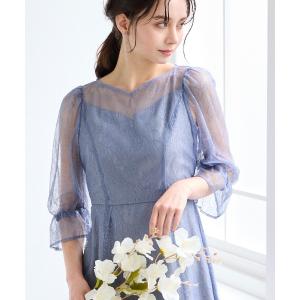 AIMER ドレス フラワーレース袖マキシ丈パーティードレス