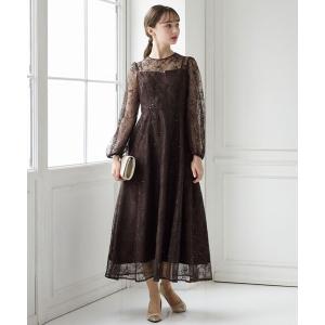 AIMER ドレス フラワーレース袖マキシ丈パーティードレス