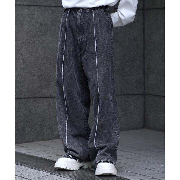 スラックス しの - Vintage Like Chemical Wash Fringe Denim...