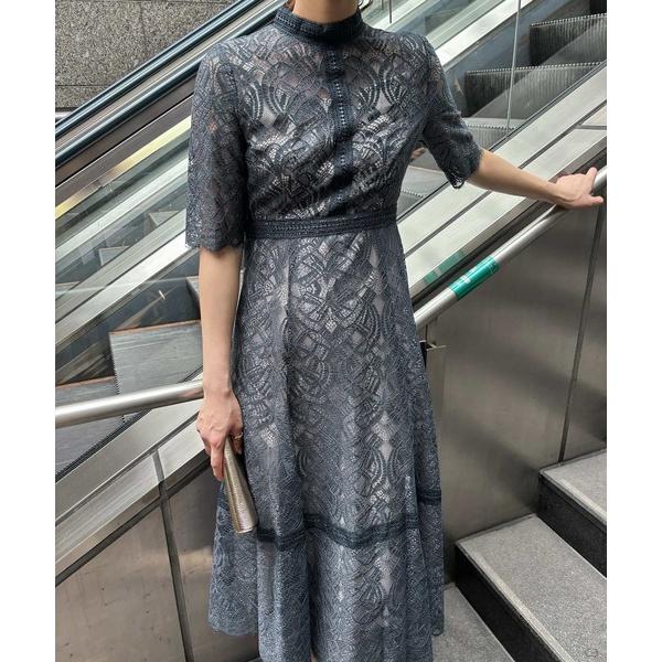 ドレス 配色ハシゴレース切替ドレス 結婚式 パーティードレス オケージョンドレス 同窓会 お呼ばれワ...