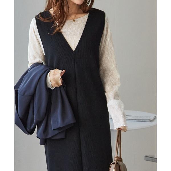 ワンピース あったか裏起毛ニットコールジャンパースカート