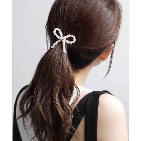 ヘアゴム ビーズリボンポニーフック