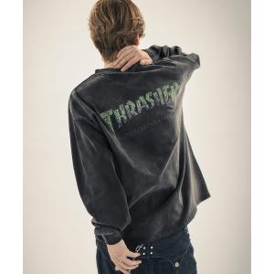 tシャツ THRASHER×MSG/スラッシャー 別注 ビンテージライク ワンポイントロゴ クルーネック 加工プリントロングスリーブTシャツ