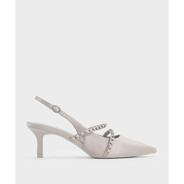 パンプス サテン エンベリッシュドストラップメリージェーンパンプス