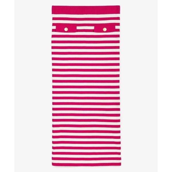 スカート ストライプ ミディ リブ スカート