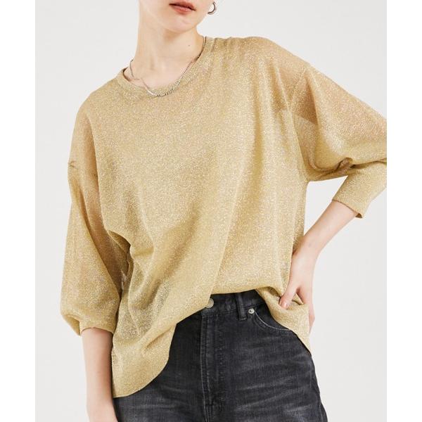 tシャツ ラメシアーニットプルオーバー　夏服　シアー　オフィスカジュアル レディース