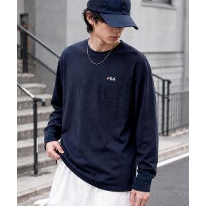 tシャツ FILA/フィラ ワンポイント ブランド ロゴ 刺繍 胸ポケット付き クルーネック 長袖 Tシャツ メンズ レディース