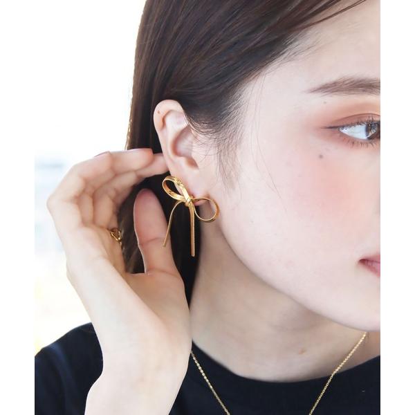 ピアス 金属アレルギー対応 スネークチェーンリボンピアス M レディース