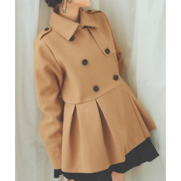 ダウンコート ダウンジャケット プリーツ切替ペプラムダブルボタンコート レディース