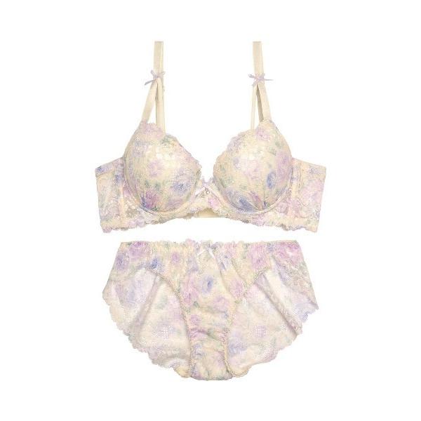 ブラジャー ショーツセット ブラー フローラル レース 育乳 脇高 ブラジャー ＆ フルバック ショ...
