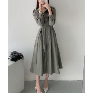 ワンピース ウエストマークAラインロングシャツワンピース