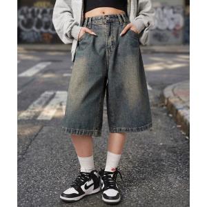 ジーンズ デニム デニムパンツ ウォッシュドデニムハーフパンツ ヴィンテージライク/S，M，L 3サイズ展開 レディース