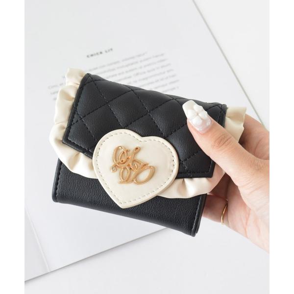 財布 フリル キルト ハート ボックスコイン 三つ折り財布 ミニ財布 メロン レディース