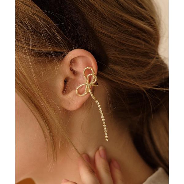 イヤーカフ リボンビジューイヤーカフ レディース