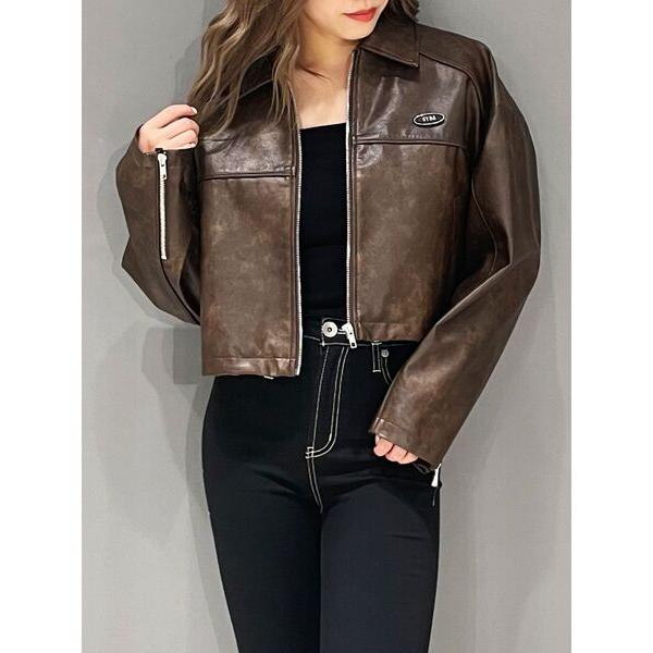 ブルゾン アウター 「WEB限定」「TINY低身長さん向け」GYDAプレートショートフェイクレザージ...