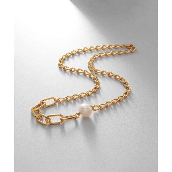 ネックレス シルバー ミックスチェーン ロングカーブ・ケーブル パールネックレス GP レディース