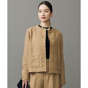 ジャケット ノーカラージャケット ブライトリングツイード ジャケット レディース
