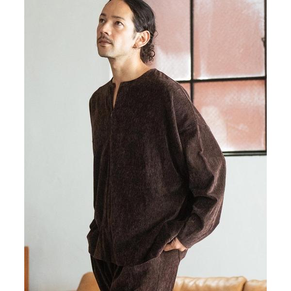 tシャツ mlt4855-Velour conceal Zipper Design Henley N...