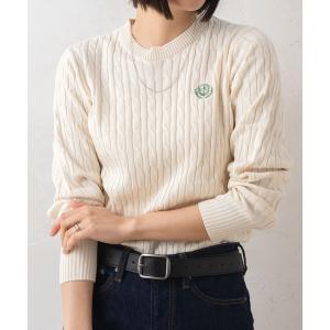 ニット セーター 「別注」marie claire bis/マリ・クレール ビス ケーブル編み ブランド ワンポイント ロゴ 刺繍 クルーニット 長袖