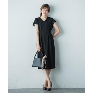 ワンピース カットジョーゼット半袖Vワンピース「洗濯機で洗える」