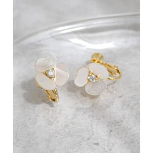 イヤリング ビジュー×シェルフラワーイヤリング レディース