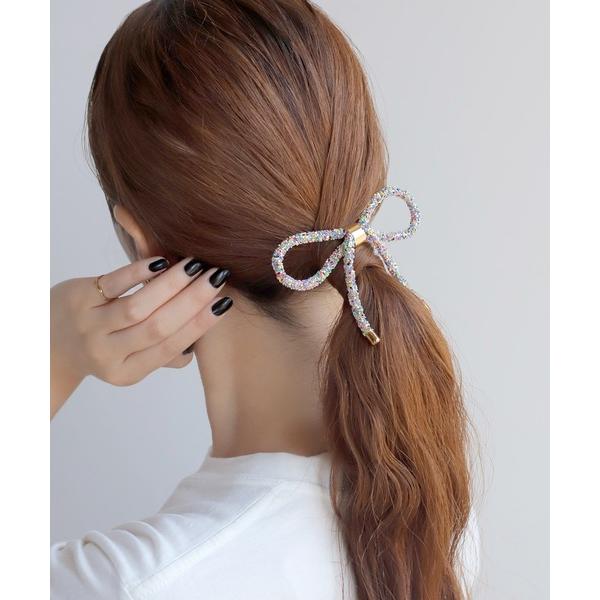 ヘアゴム グリッターリボンポニーフック