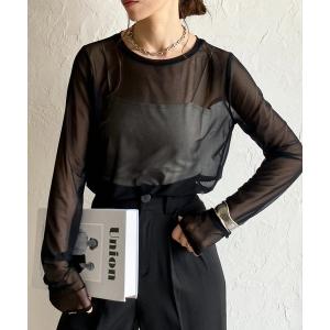 tシャツ クルーネック長袖シースルー/シアーロングTシャツ シアーカットソー トップス レディース