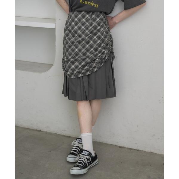 スカート drawstring check pleats skirt / ローウエストドロストスカー...