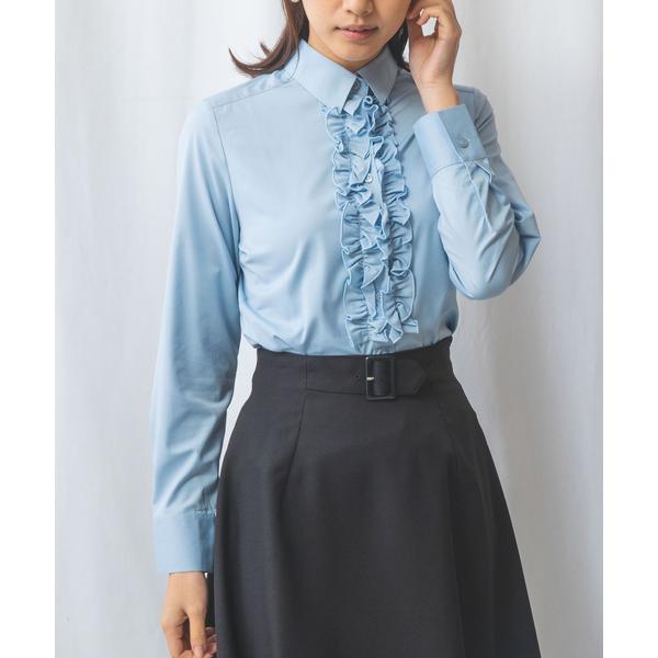 ブラウス シャツ 「NARACAMICIE」ストライプフロントフリル長袖ブラウス レディース