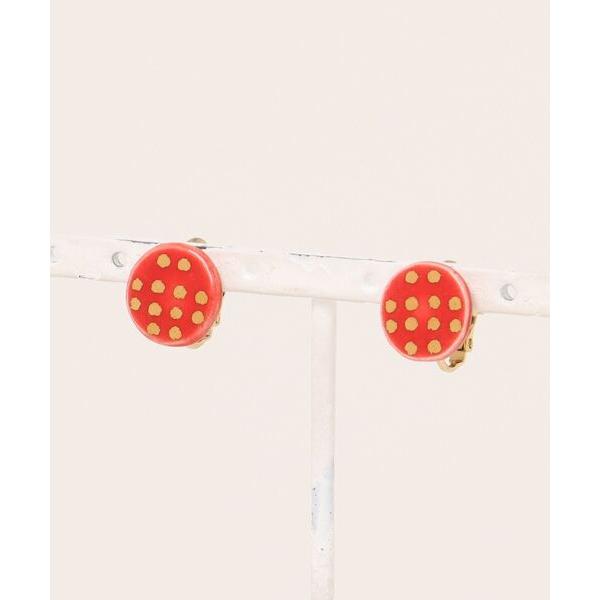 イヤリング 「IRODORI」金彩dot   earring（round  赤） レディース