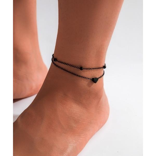 アンクレット ブラックアンクレット　ハート ボールチェーン 2本set レディース
