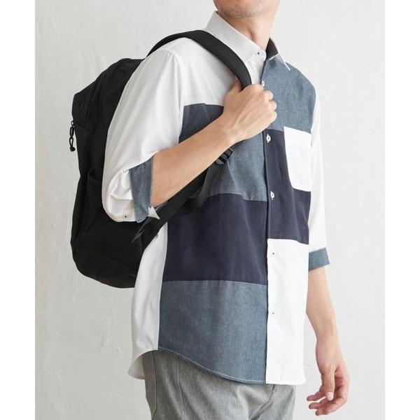 シャツ 7分袖ブロックス スエード調切り替えシャツ メンズ