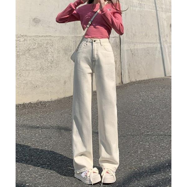 ワイドパンツ ジーンズ デニム デニムパンツ ハイウエストストレートデニム レディース