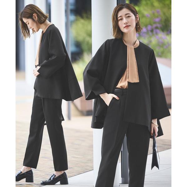 セットアップ 2点セット ｜ ノーカラー フレア ジャケット ＆ テーパードパンツ セットアップ ス...