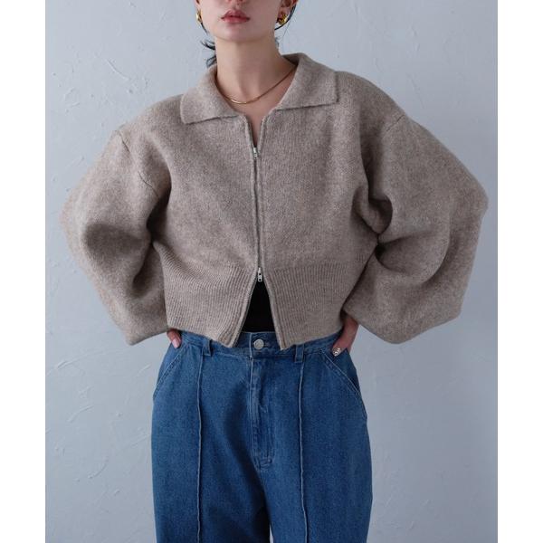 カーディガン ダブルジップ　ニットカーディガン レディース