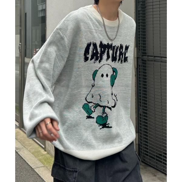 セーター ニット 「ILL'S」8ボール＆ゴースト ビッグシルエット ジャガードニット メンズ レデ...