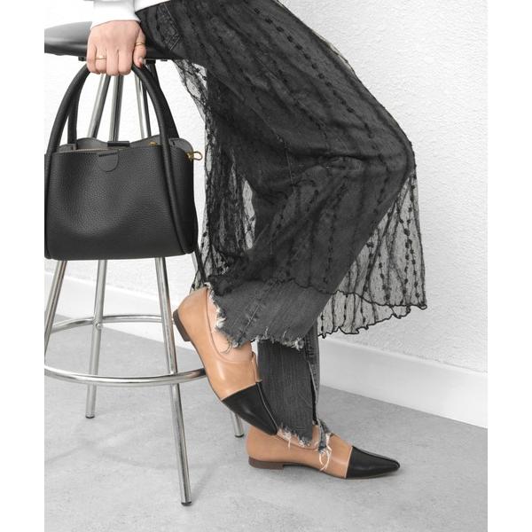 フォーマルシューズ スクエアトゥ カットオフシーム スリットデザイン フラットシューズ レディース