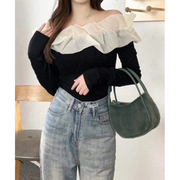 tシャツ Y2K フリルオフショルプルオーバー レディース