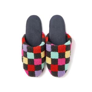 スリッパ チェッカー ルームシューズ グレー