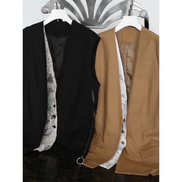 ベスト ジレ belted lace combi vest レディース