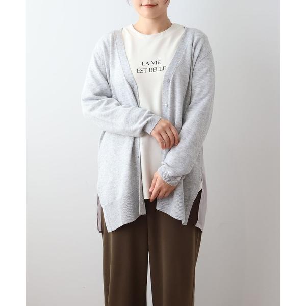 カーディガン 「L〜6L 大きいサイズ」「ウォッシャブル」異素材切替えロングカーディガン レディース