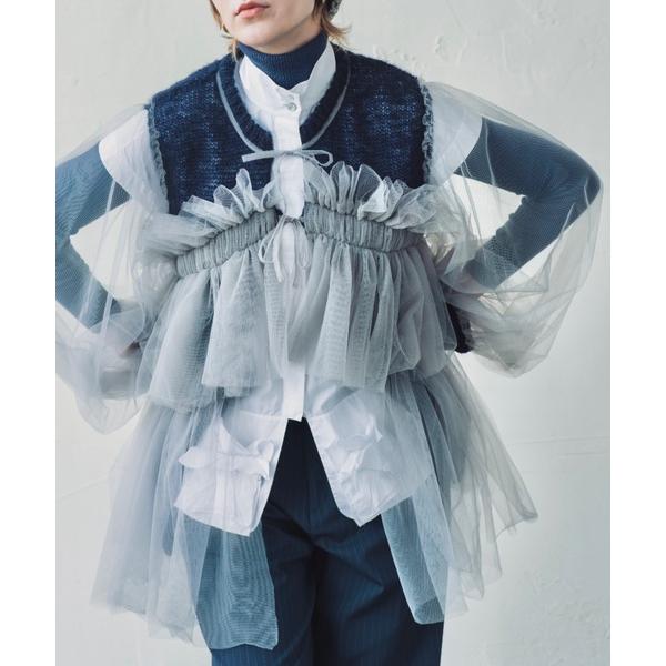 カーディガン チュールｘニット ドッキング ブルゾン系カーディガン - DYLI「ディリ」 レディー...