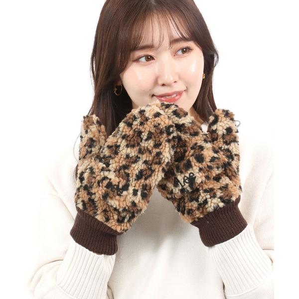 手袋 Lee（リー）レオパード柄ボア手袋/グローブ/スマホ対応/指なしorミトンの2wayタイプ レ...