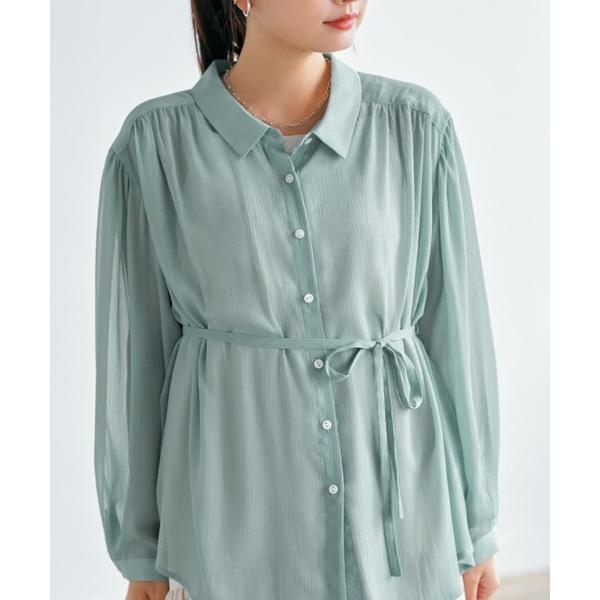 ブラウス シャツ バックギャザー楊柳シアーシャツ「低身長・小柄女性」 レディース